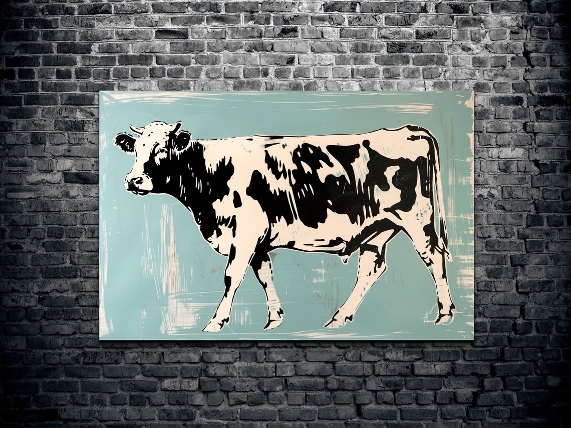 Walking Spotted Cow Rustic Blue Farmhouse Kitchen Art Poster - Image 2