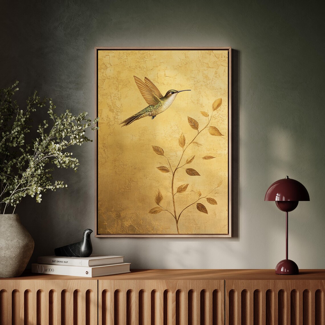 Golden Hummingbird Minimalist Botanical Art Print - Image 4