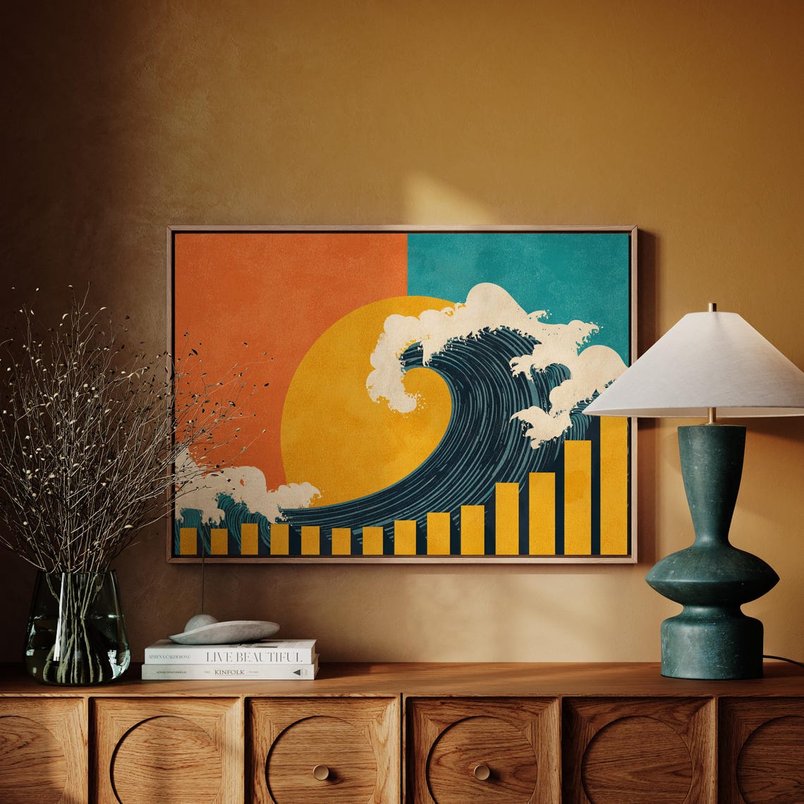 Retro Wave And Sun Abstract Graphic Art