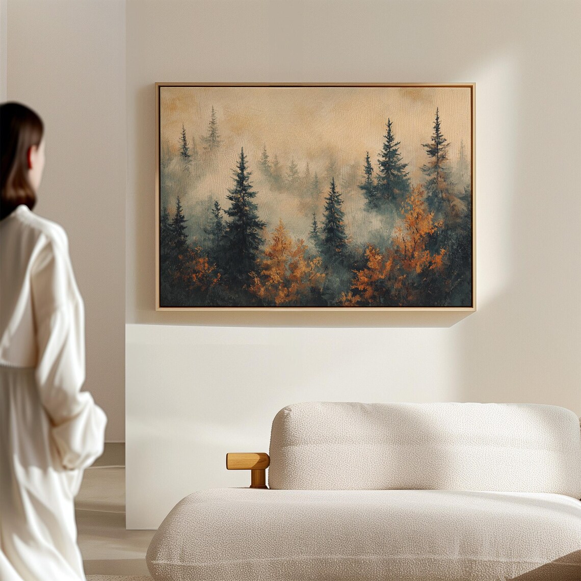 Misty Autumn Forest Golden Orange Foliage And Foggy Evergreens Wall Art - Image 6