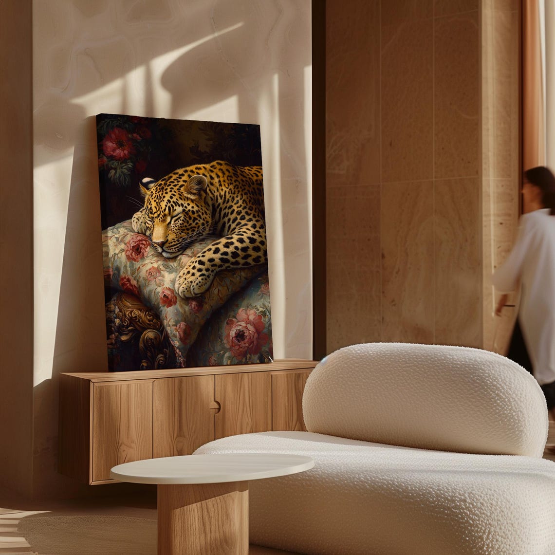 Sleeping Leopard Resting Floral Cushion Roses Elegant Wildlife Poster - Image 6