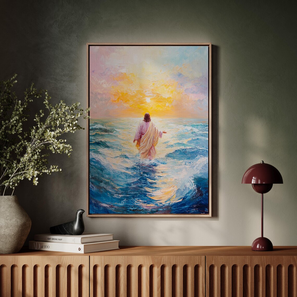 Jesus Walking On Water Sunset Ocean Christian Faith Art Poster - Image 7