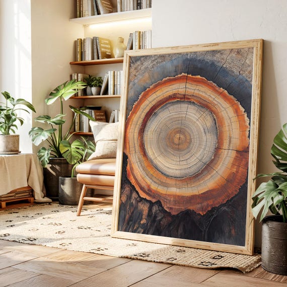 Tree Ring Wall Art Canvas Natural Wood Grain Growth Print Rustic Earthy Abstract Decor For Natureinspired Cabin Or Office Style