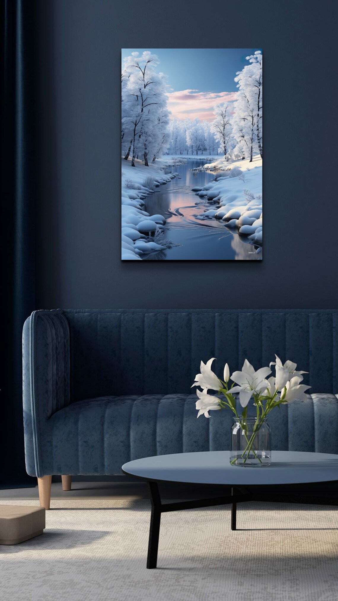 Snowy Trees And River Winter Art Print - Image 3