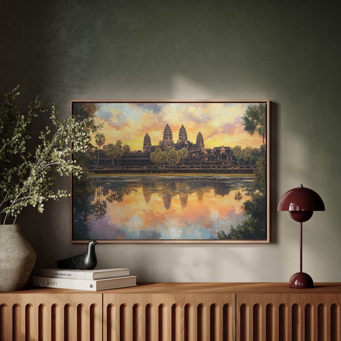 Angkor Wat Cambodia Temple Sunset Landscape Art Print