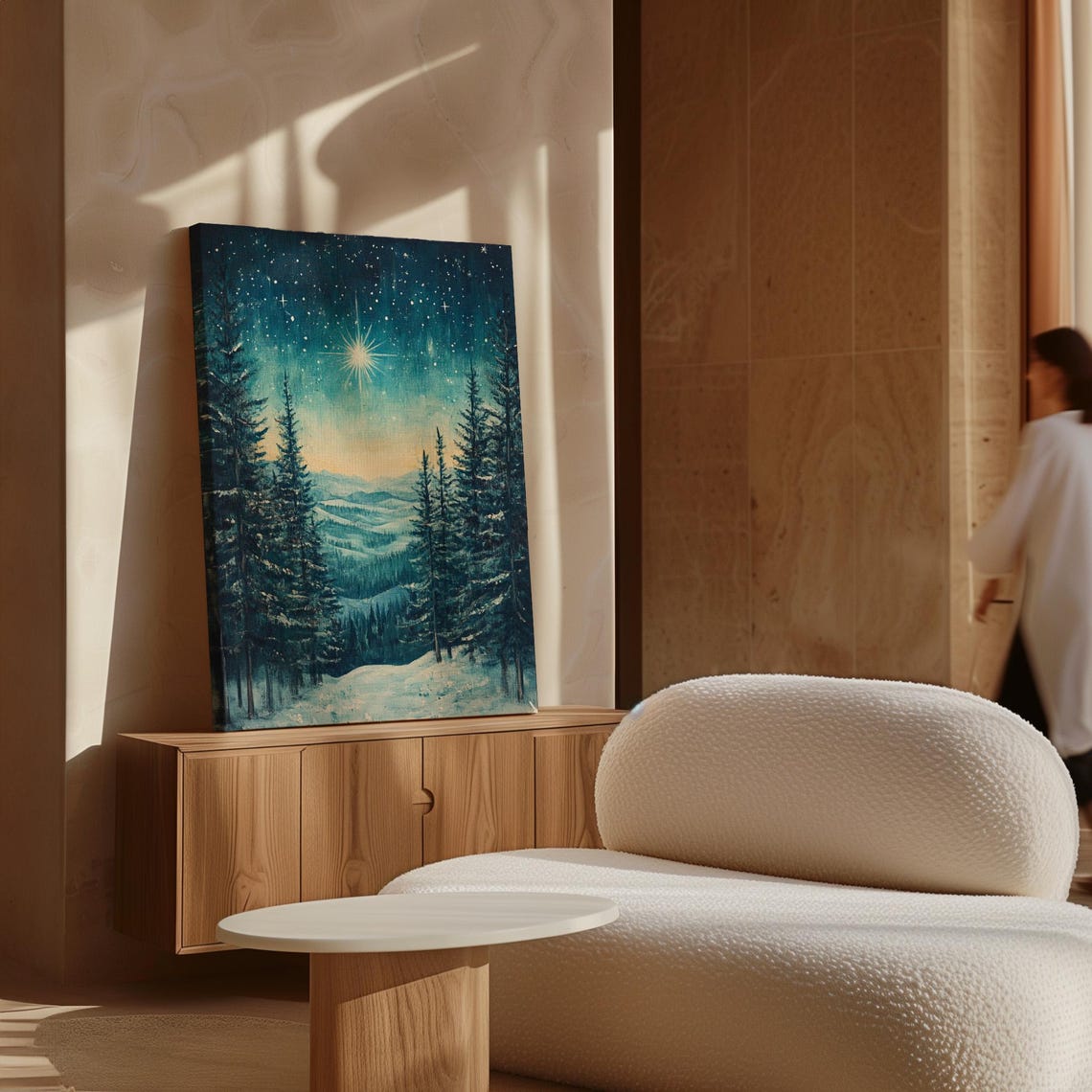 Christmas Star Over Snowy Pine Forest Night Winter Landscape Poster - Image 7