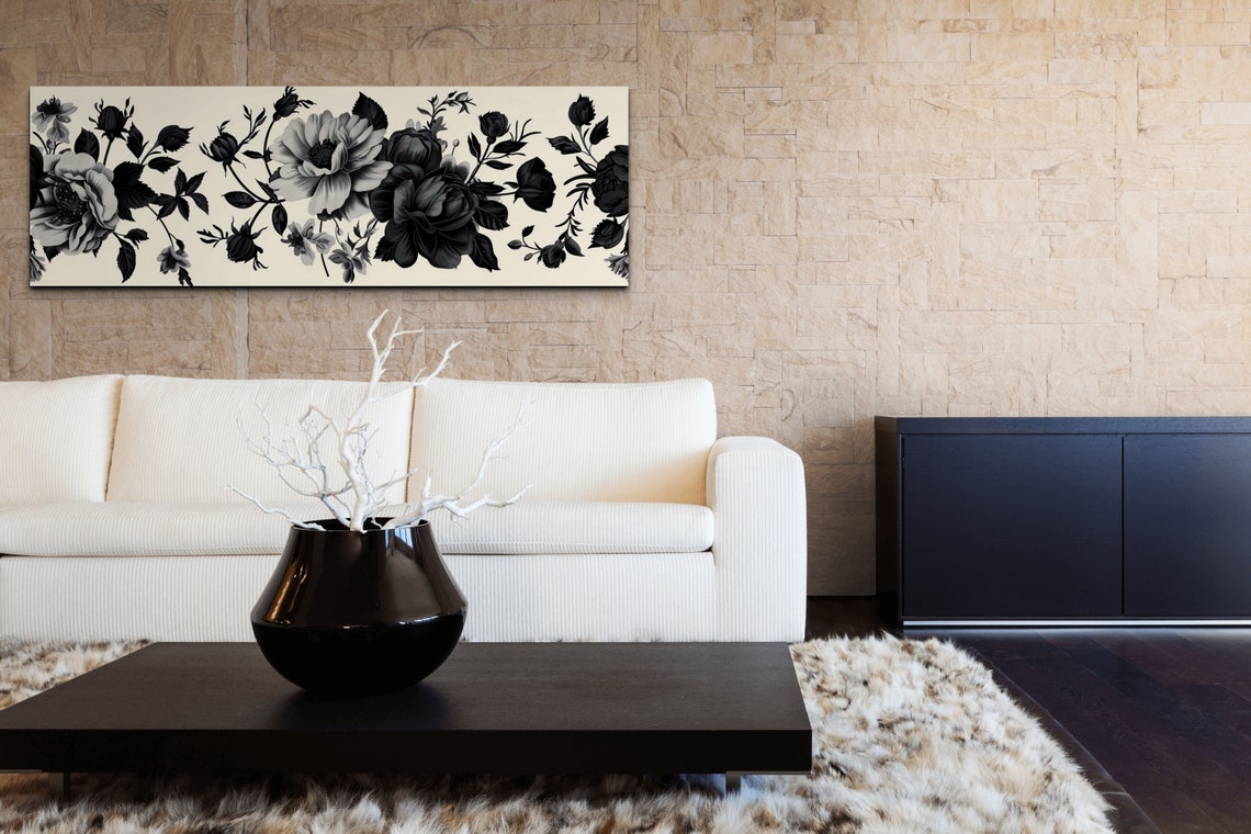 Elegant Black and White Botanical Roses Peonies Floral Art Poster - Image 4