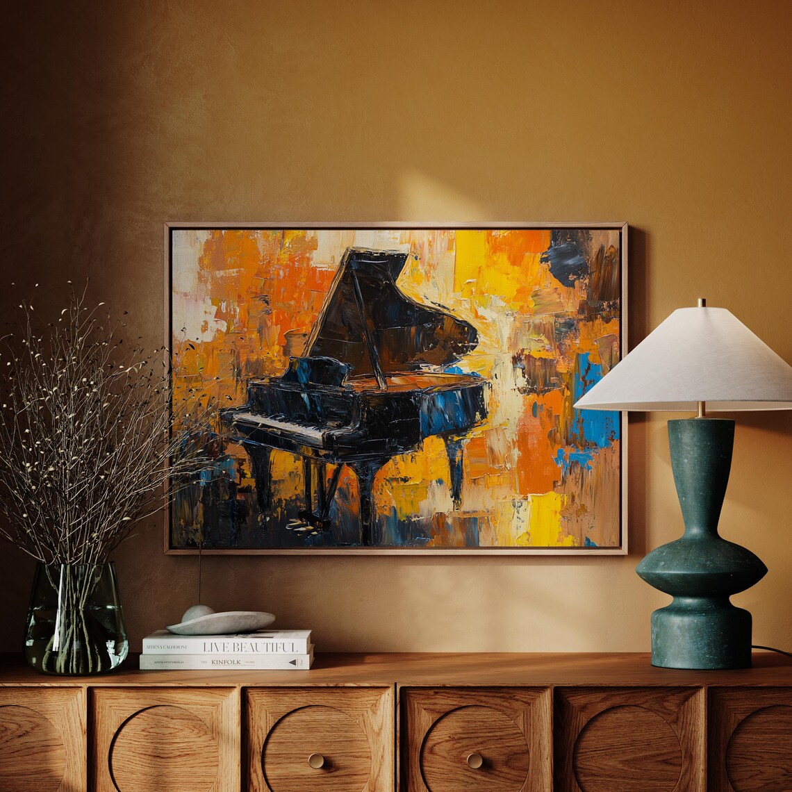 Grand Piano Bold Orange Impasto Brushwork Music Studio Poster - Image 3