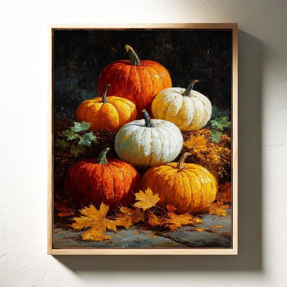 Cozy Autumn Pumpkin Still Life Warm Harvest Oil Painting Poster