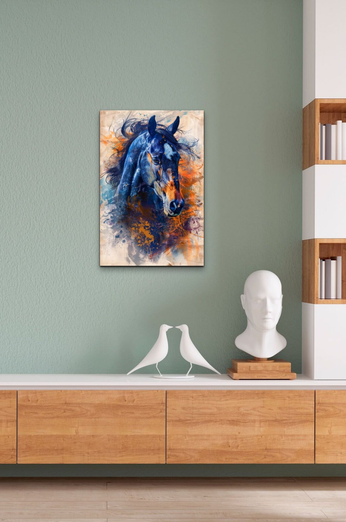 Dark Horse Profile in Watercolor Splatter on Cream Art Poster - Image 4