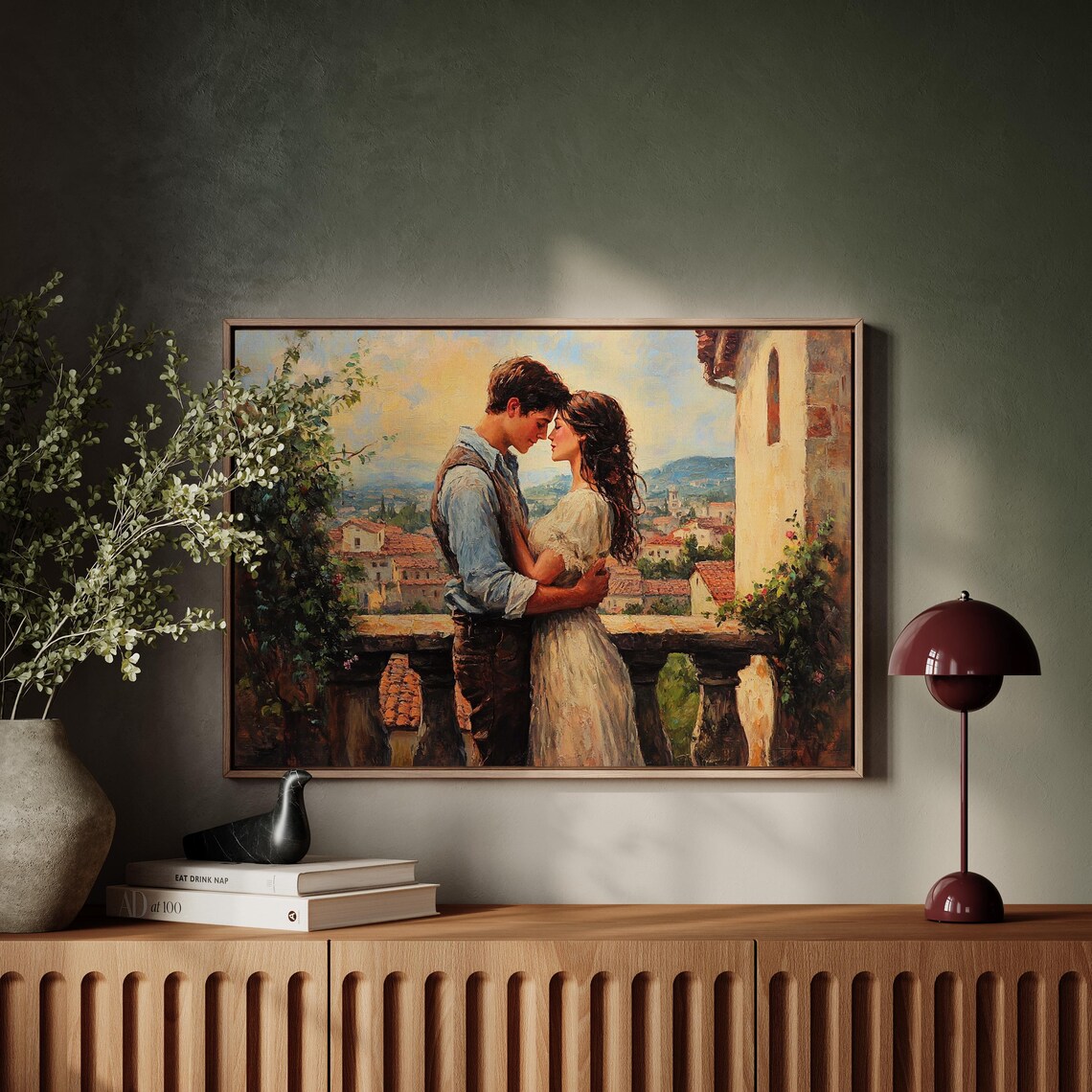 Romantic Balcony Embrace Art Print, Vintage Love - Image 5