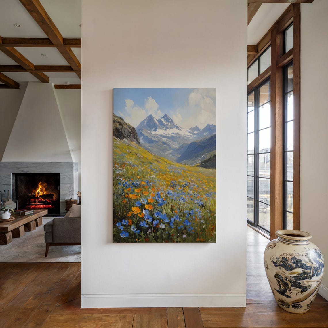 Alpine Meadow Wildflowers With Snowy Mountain Peaks Landscape Poster - Image 5