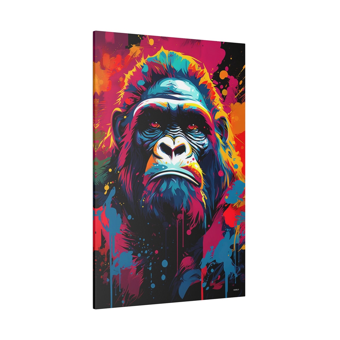 Gorilla Portrait Neon Pop Art Colorful Paint Splatter Poster - Image 2