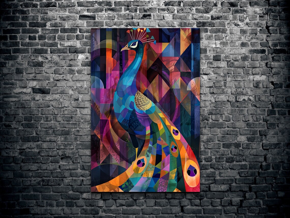 Colorful Geometric Peacock Mosaic Style Vibrant Jewel Tones Poster - Image 2