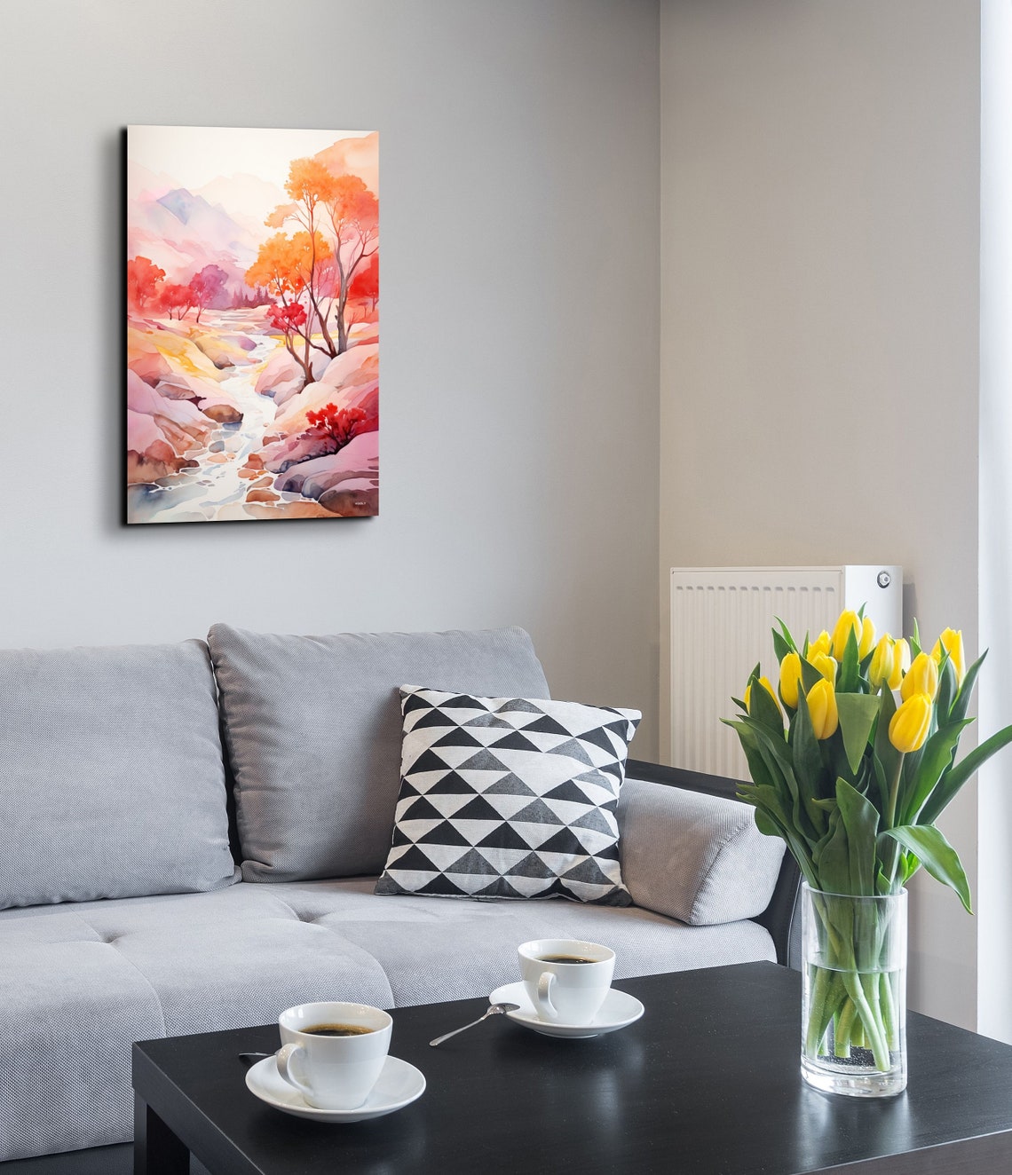 Autumn Stream Through Pink And Orange Trees Watercolor Poster - Image 4