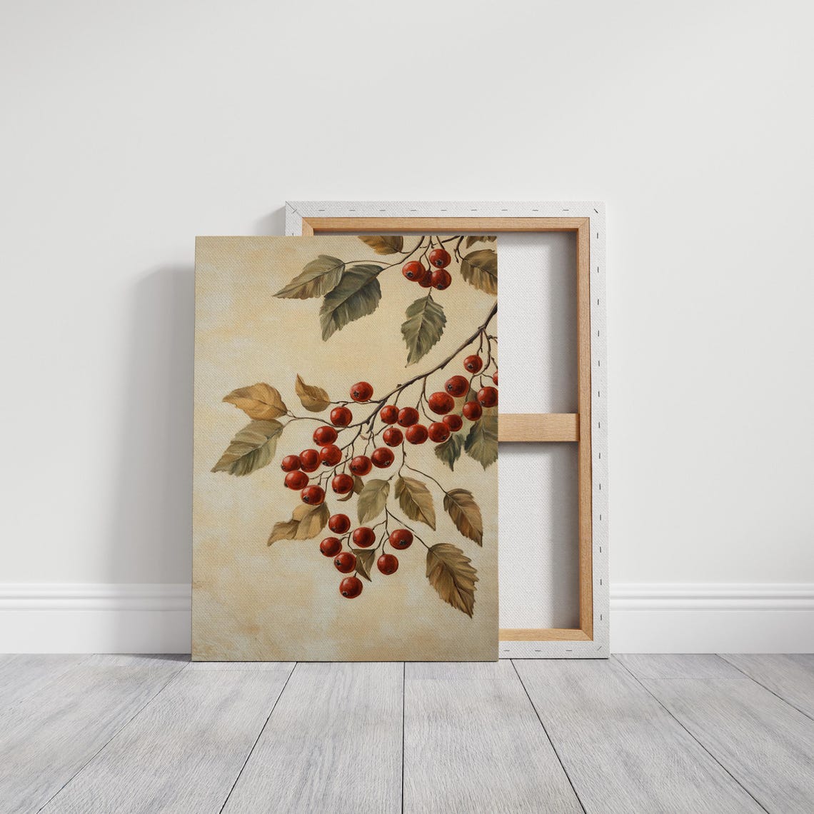 Red Berry Branch Botanical Artwork on Cream Background Poster - Image 2
