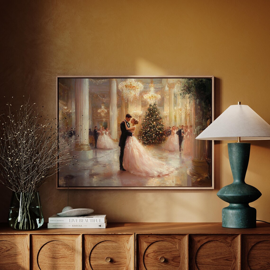 Vintage Christmas Ballroom Dance Romantic Holiday Grand Ball Print - Image 3