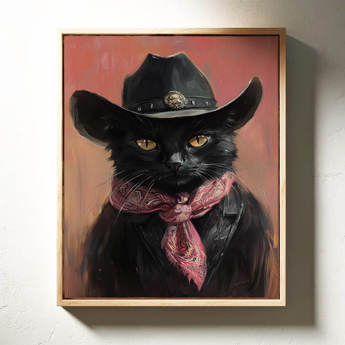 Cowboy Cat Wall Art, Rustic Vintage Feline Portrait - Image 5