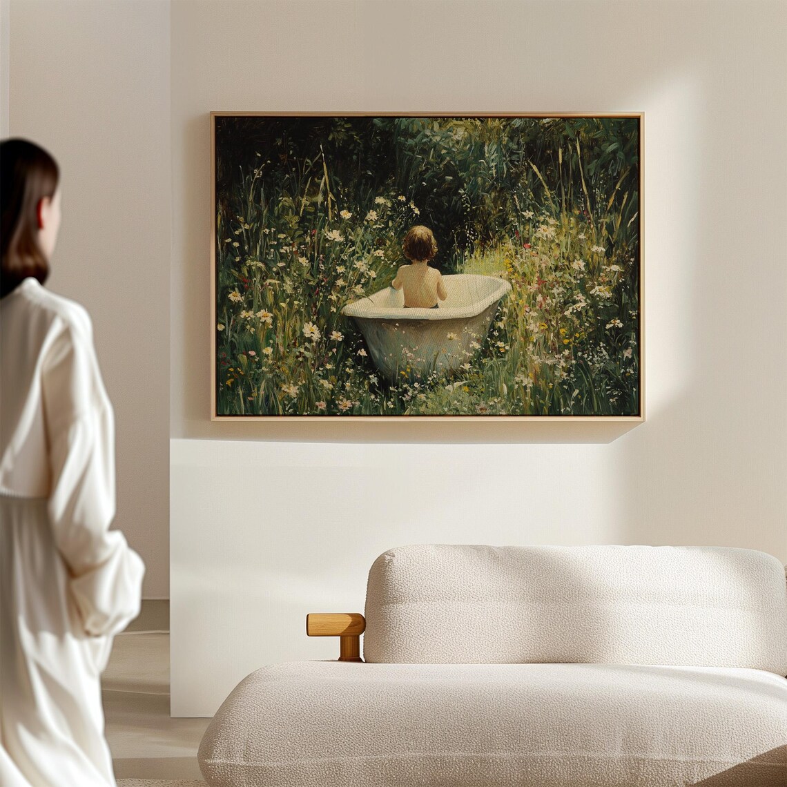 Child Bathtub Garden Wildflowers Whimsical Vintage Nature Art Poster - Image 6