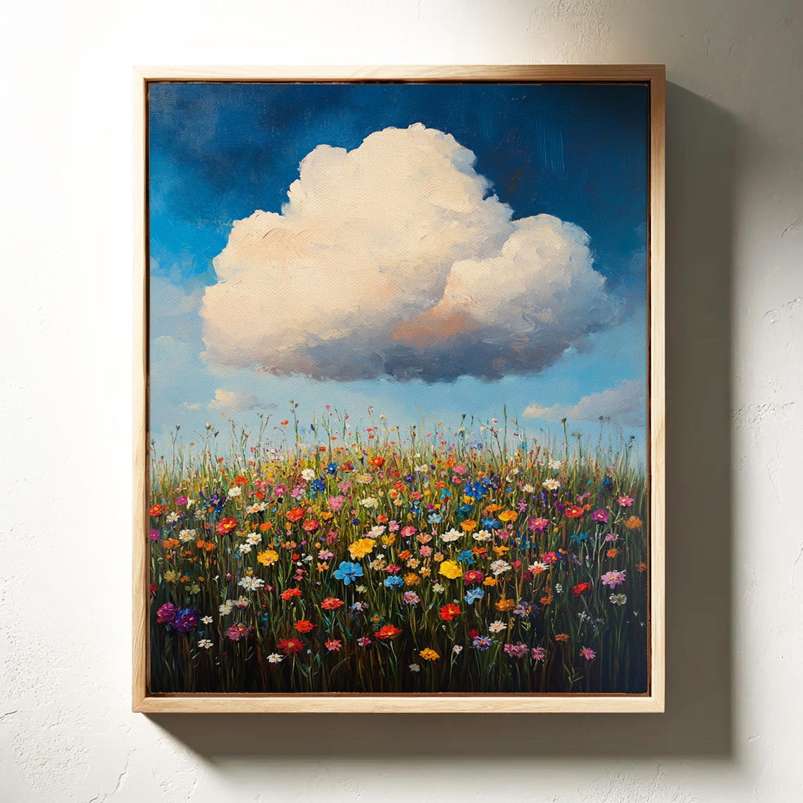 Vibrant Wildflower Field Under Bright Cloud Dramatic Sky Art Poster - Image 4