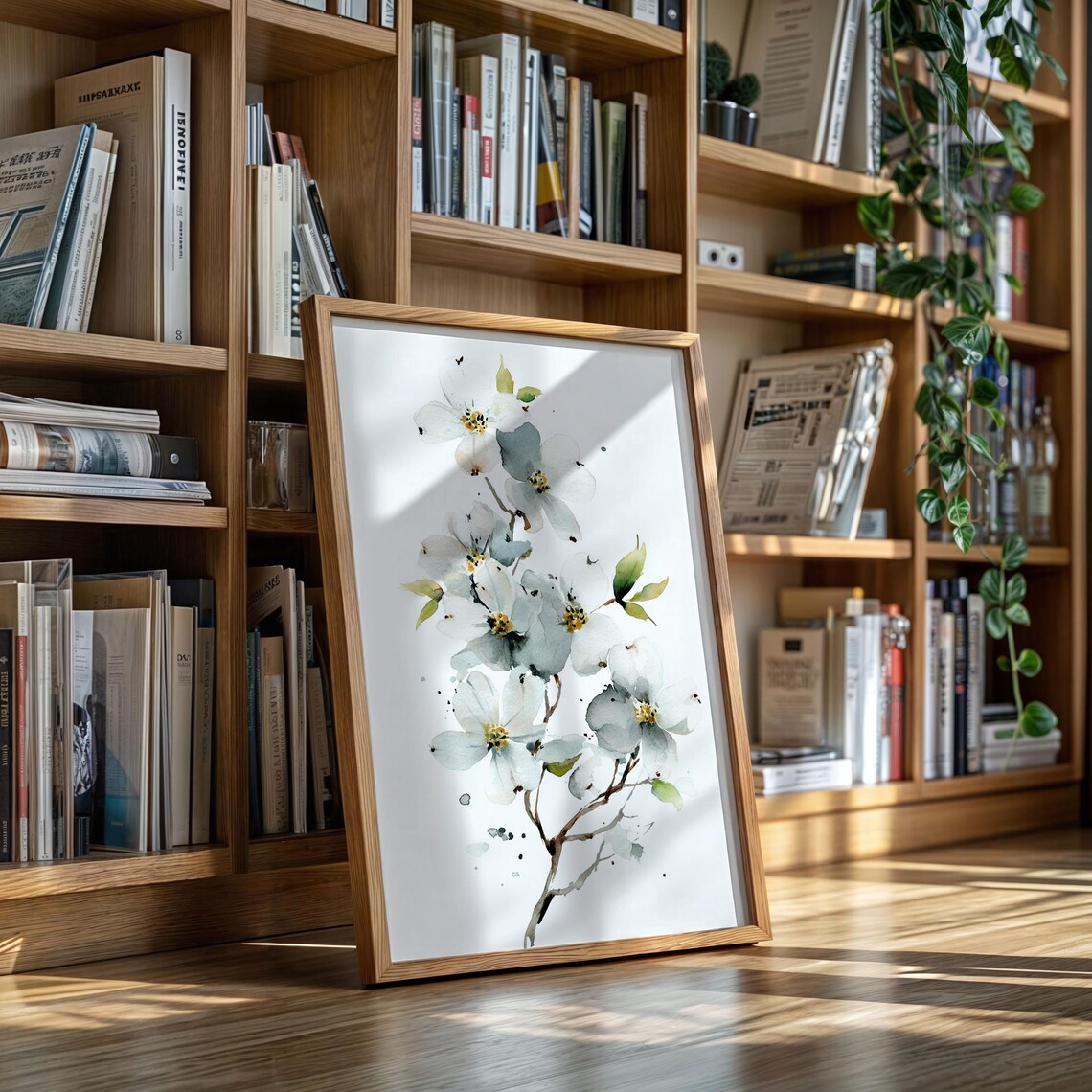 White Dogwood Blossom Branch Watercolor Floral Botanical Print