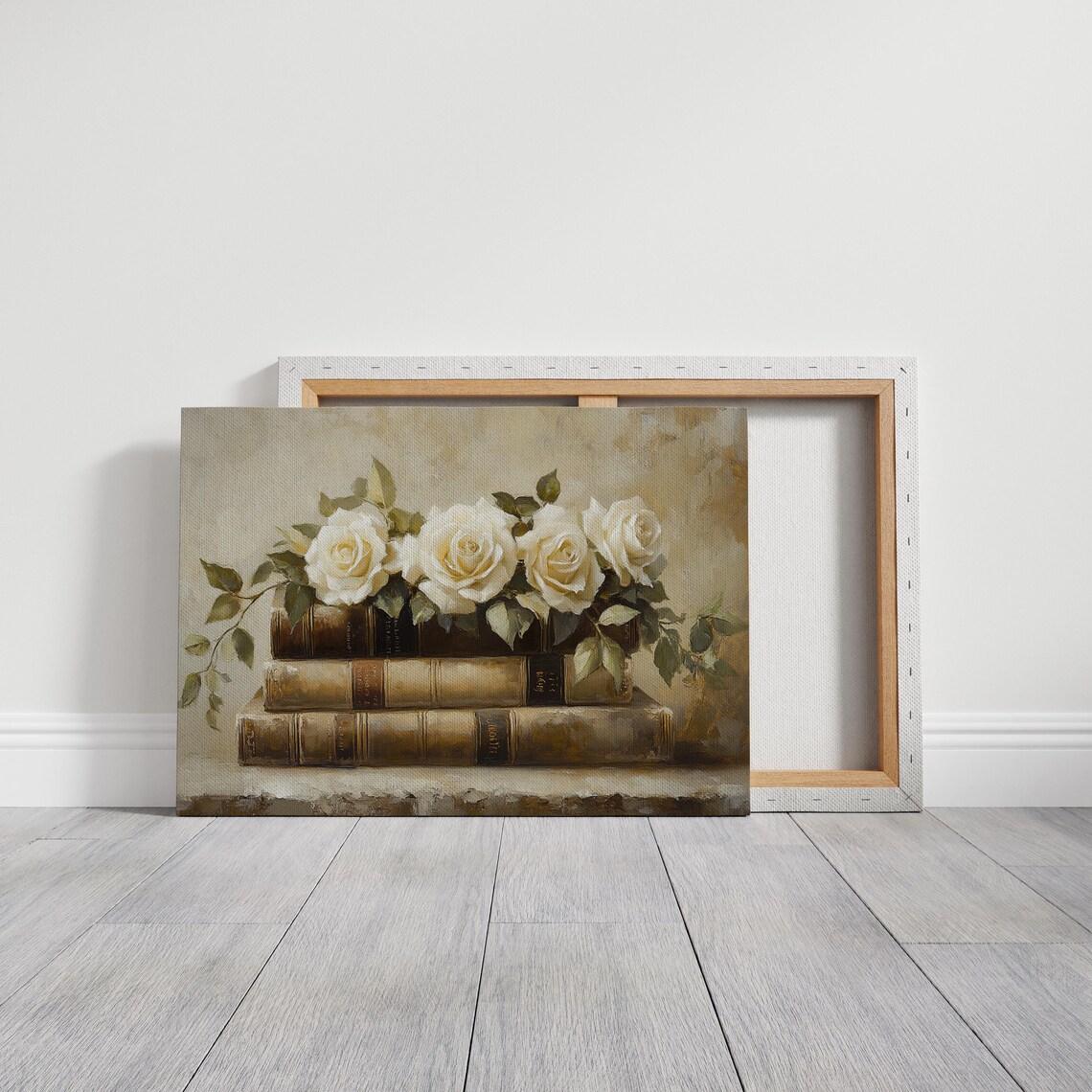 Creamy White Roses on Antique Books Neutral Elegant Wall Poster - Image 5