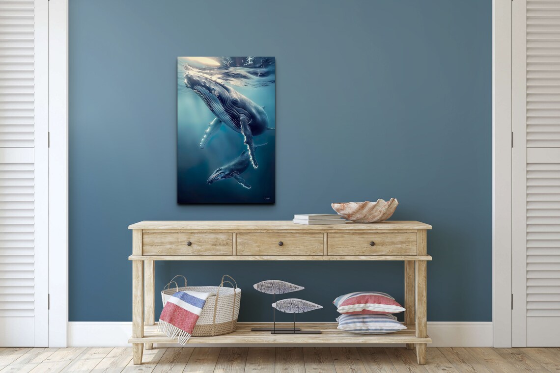 Humpback Whale Mother and Calf Underwater Ocean Life Scene Poster - Image 5