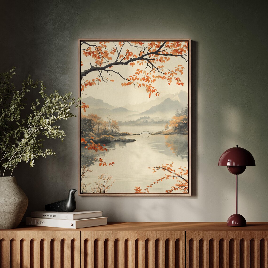 Autumn Lake Japanese Landscape Art Print, Zen Nature - Image 4