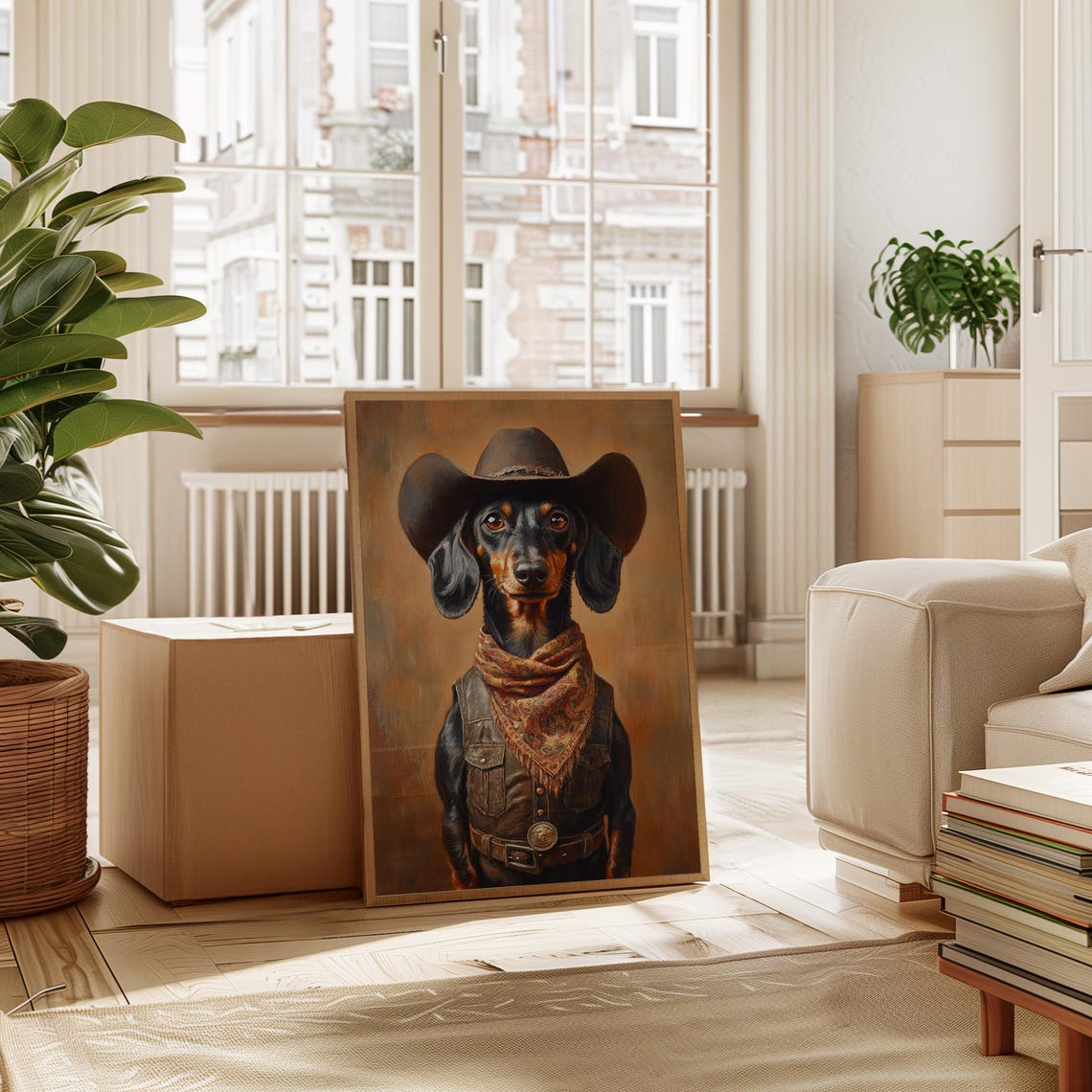 Dachshund Cowboy Dog Portrait with Bandana Western Style Poster