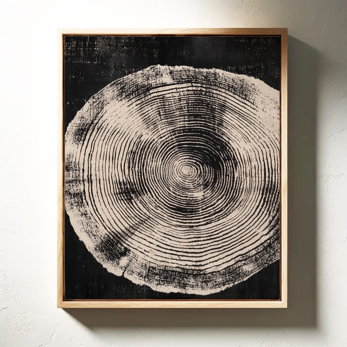 Cream Fine Tree Ring Circle On Black Elegant Gallery Art Poster - Image 3