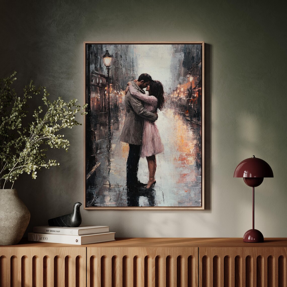 Romantic Couple In The Rain, Cityscape Art Print - Image 7