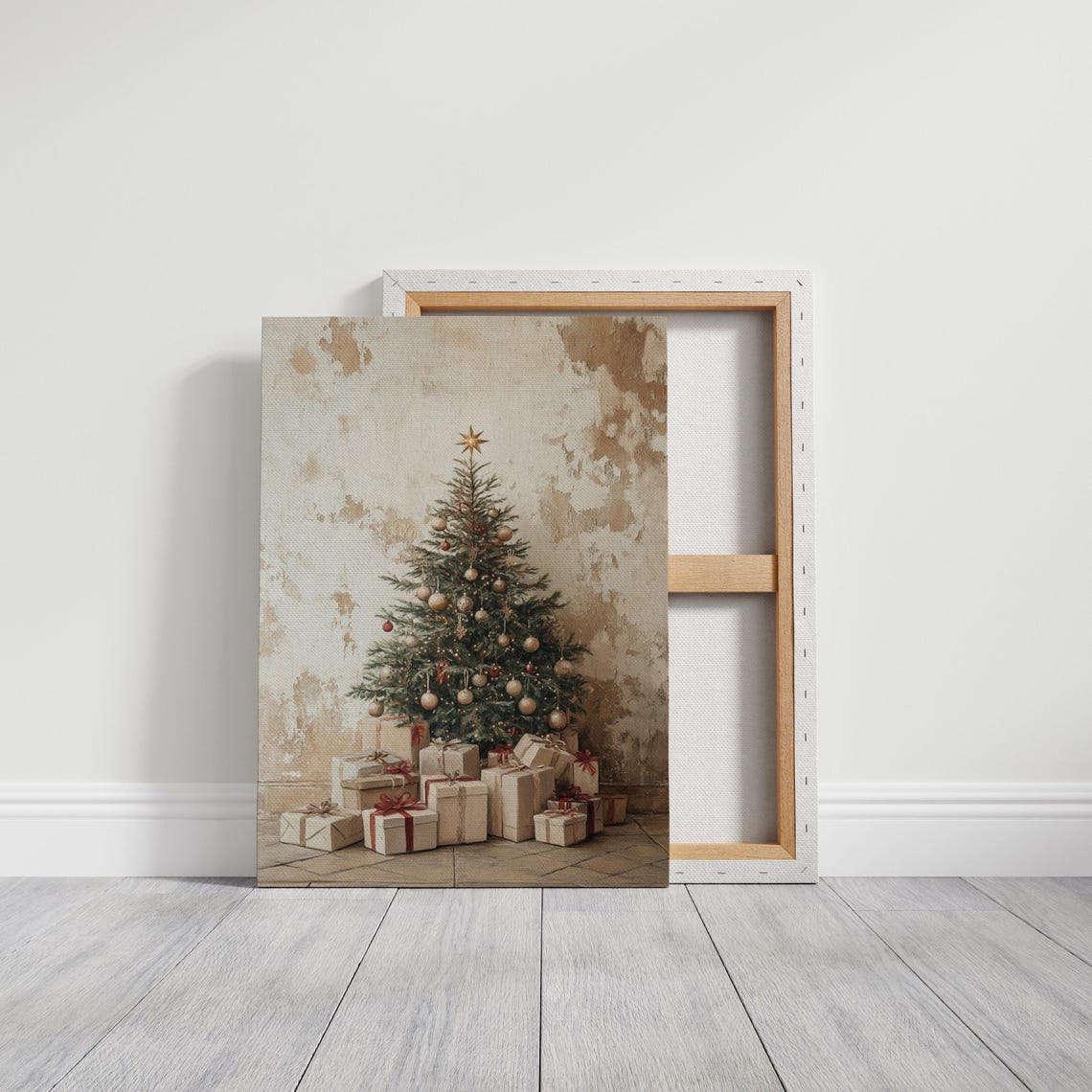 Classic Rustic Christmas Tree Red Ribbons Gifts Holiday Poster - Image 4