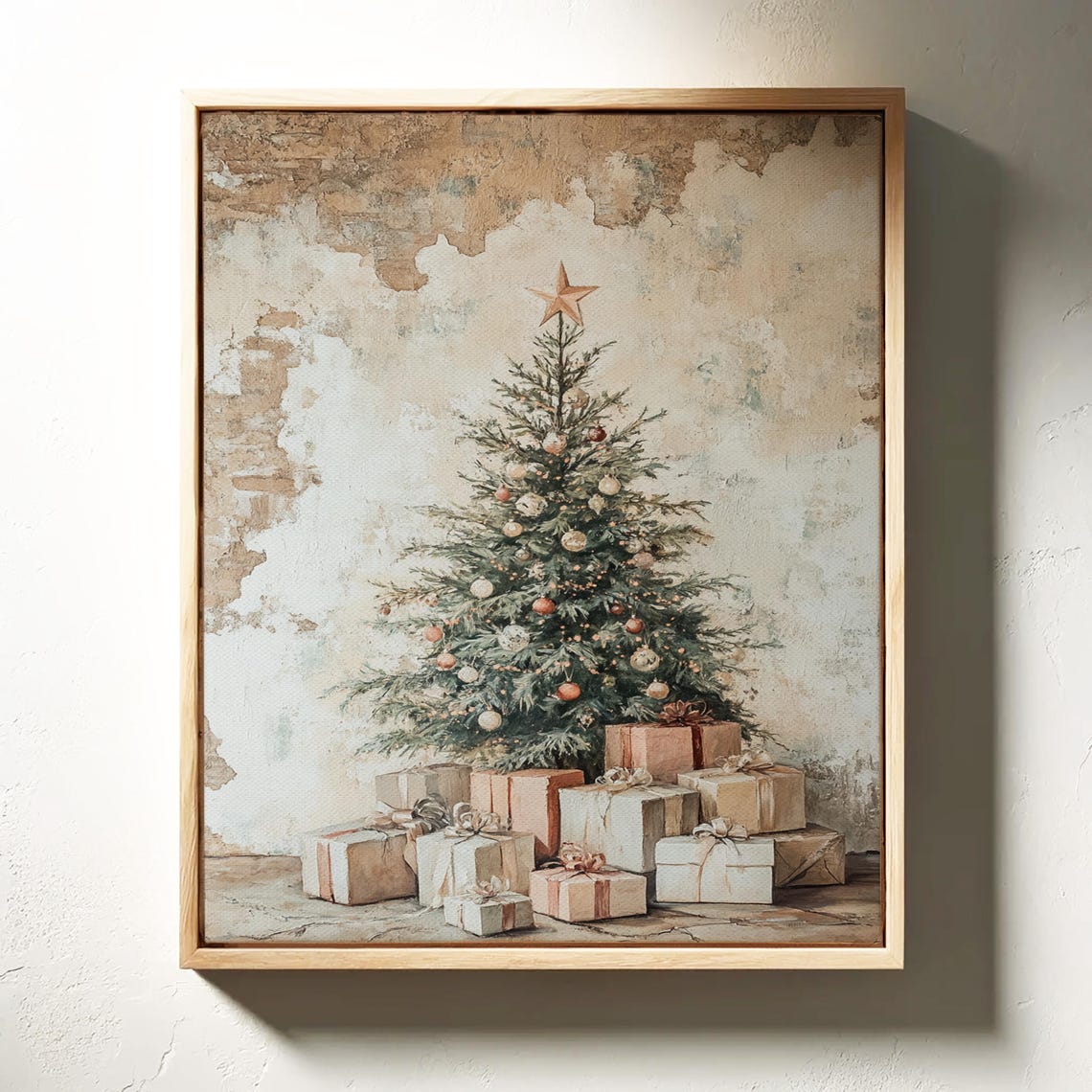 Rustic Christmas Tree With Vintage Ornaments and Gift Boxes Poster - Image 3