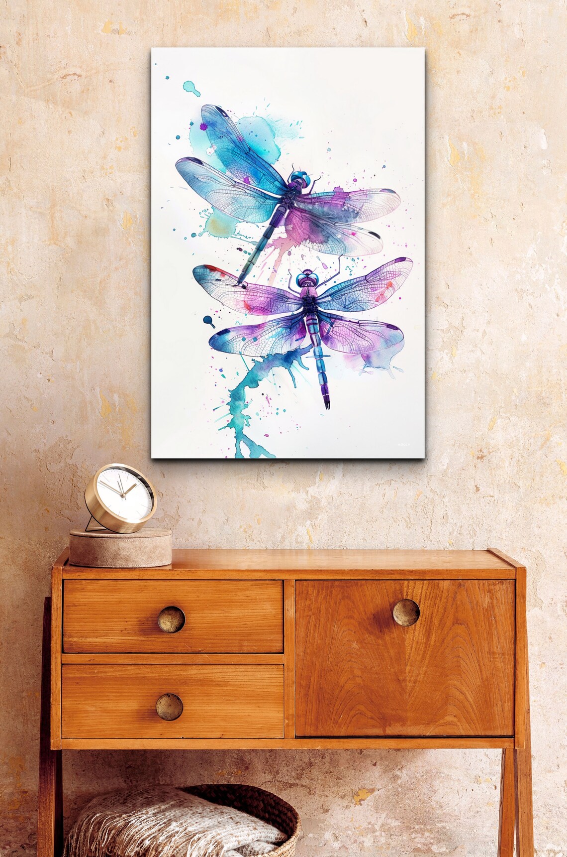 Dragonfly Pair Watercolor Teal Violet Splash Nature Art Poster - Image 5