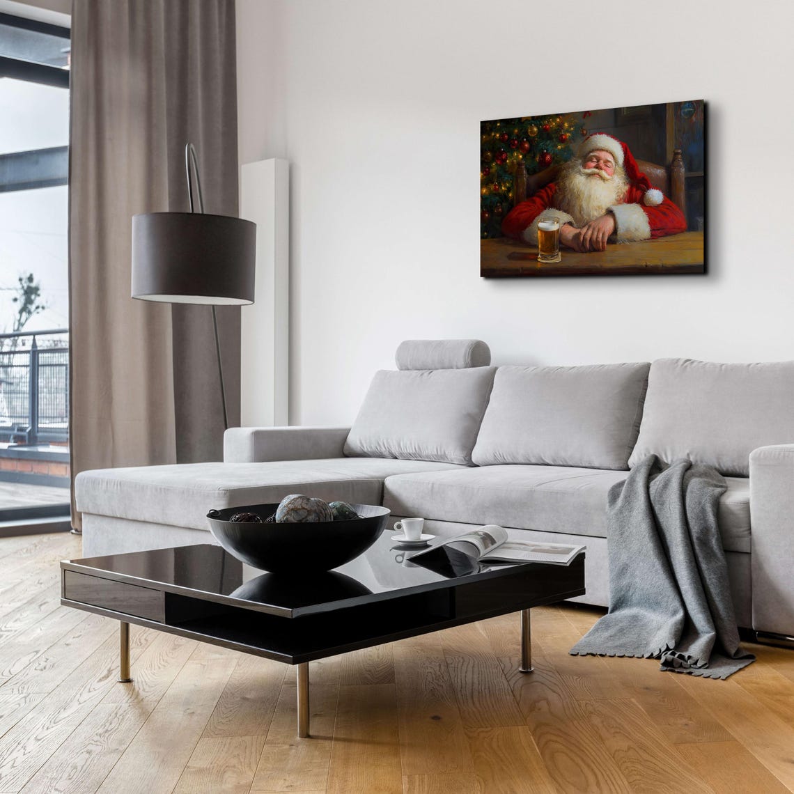 Sleepy Santa Napping With Beer By Christmas Tree Funny Art Poster - Image 4