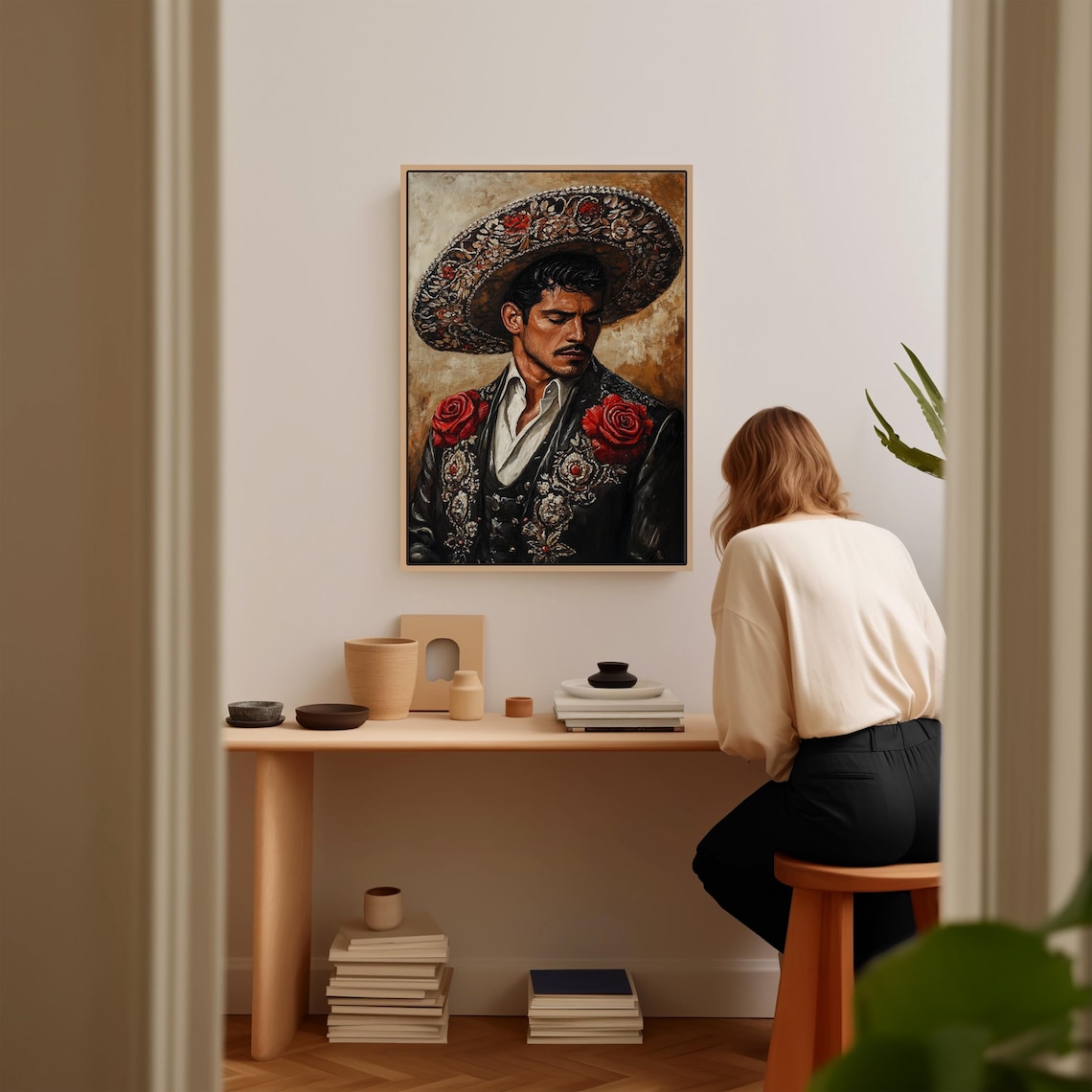 Mexican Charro In Sombrero Vintage Oil Painting Portrait Poster - Image 3