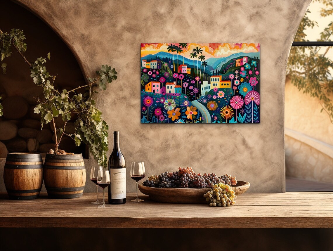 Colorful Mexican Village Flowers Folk Art Vibrant Floral Wall Print - Image 6