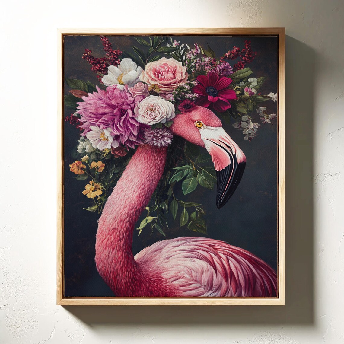 Pink Flamingo Floral Crown Vintage Inspired Bird Art Print - Image 6