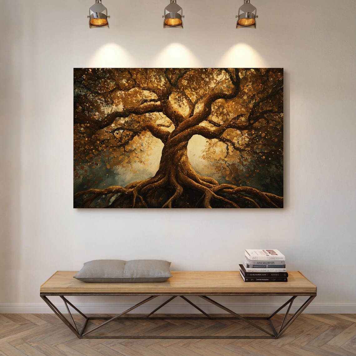 Twisted Golden Tree With Deep Roots And Shimmering Leaves Poster - Image 7