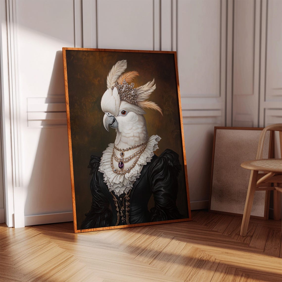 Crowned White Cockatoo Queen Victorian Portrait Elegant Bird Poster