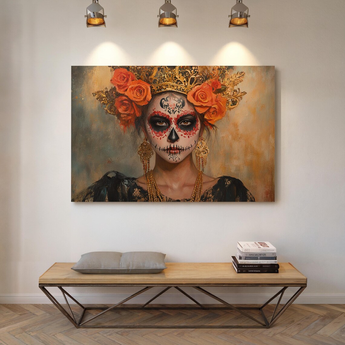 Dia De Los Muertos Woman Red Rose Crown Sugar Skull Art Poster - Image 5