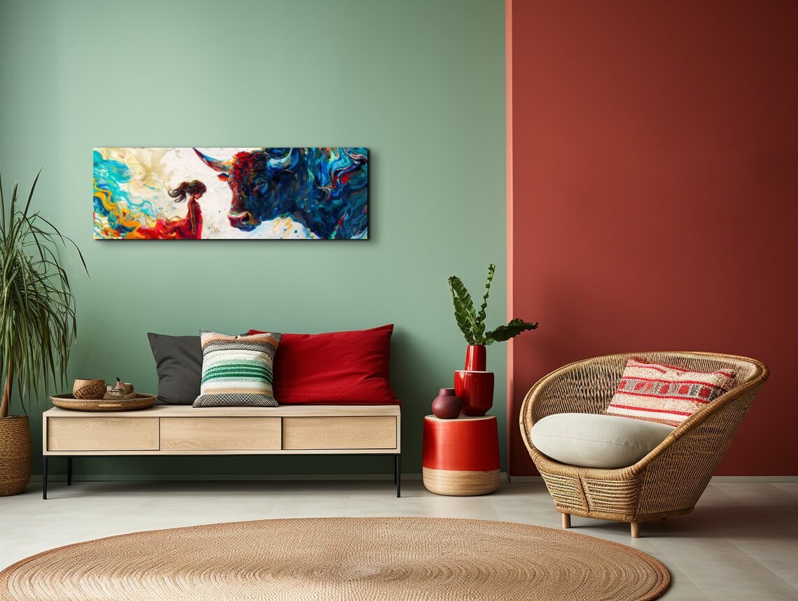 Abstract Girl Vs Bull Colorful Art Print - Image 7