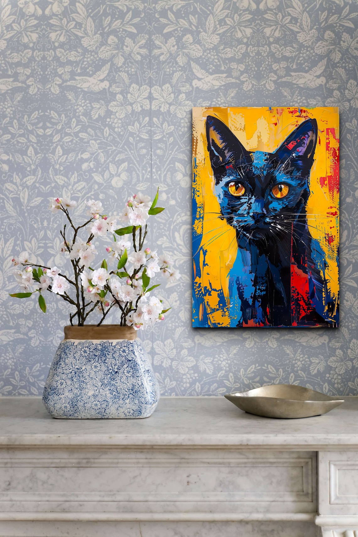 Russian Blue Cat Portrait, Cat Decor Centerpiece - Image 4