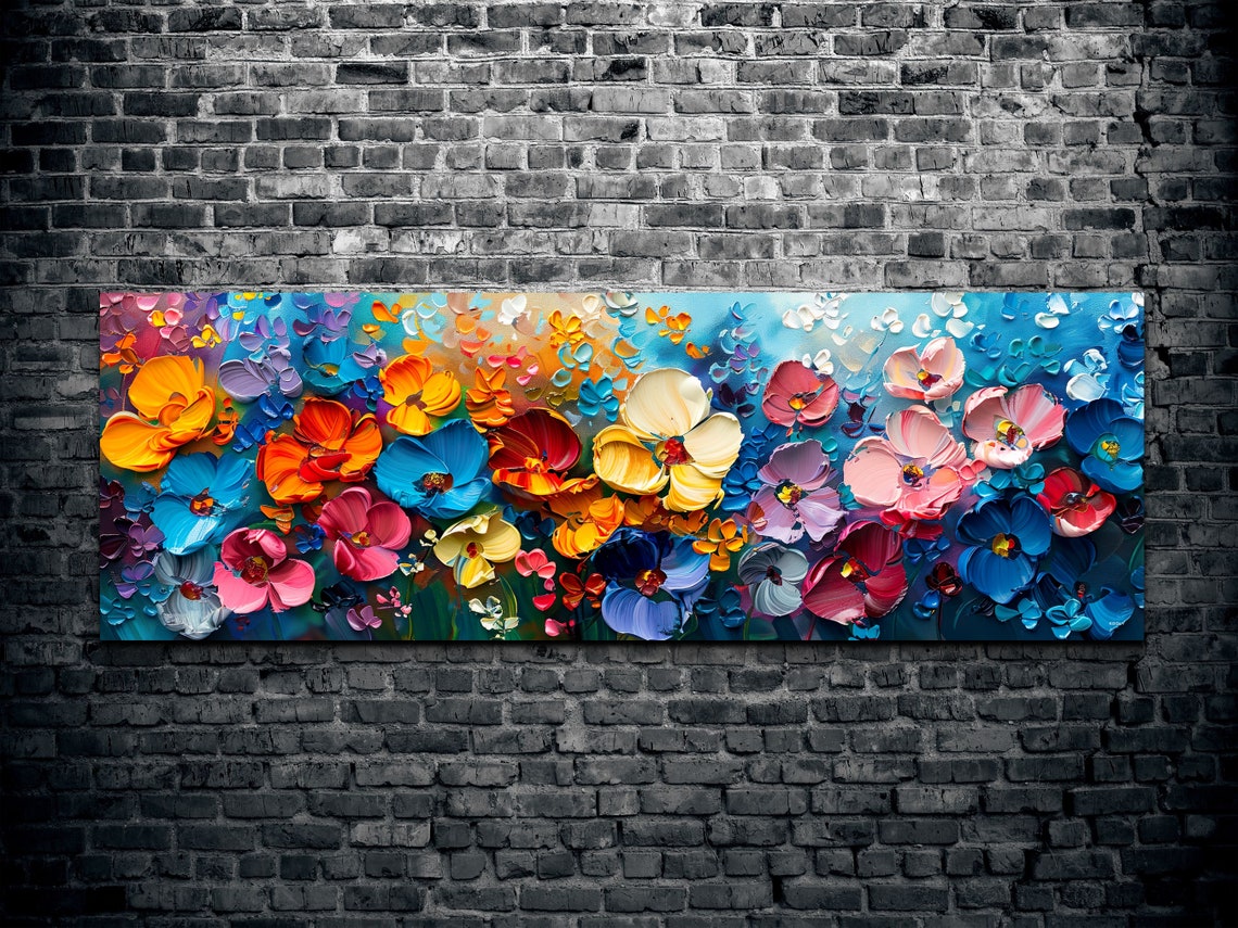 Impasto Colorful Flowers 3D Petals Oil Painting Texture Wall Print - Image 2