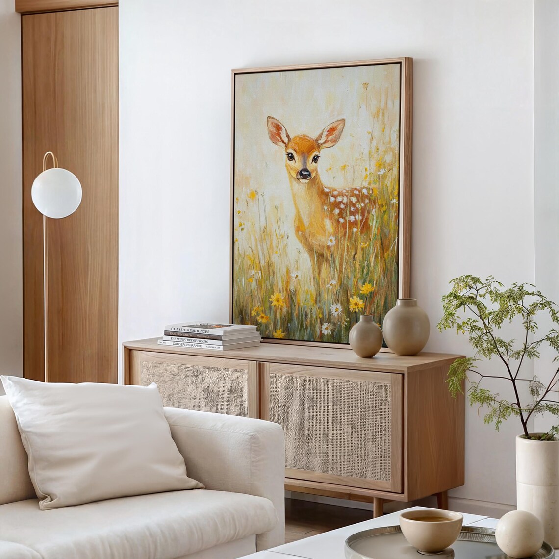 Baby Deer in Wildflower Meadow, Rustic Painting - Image 6