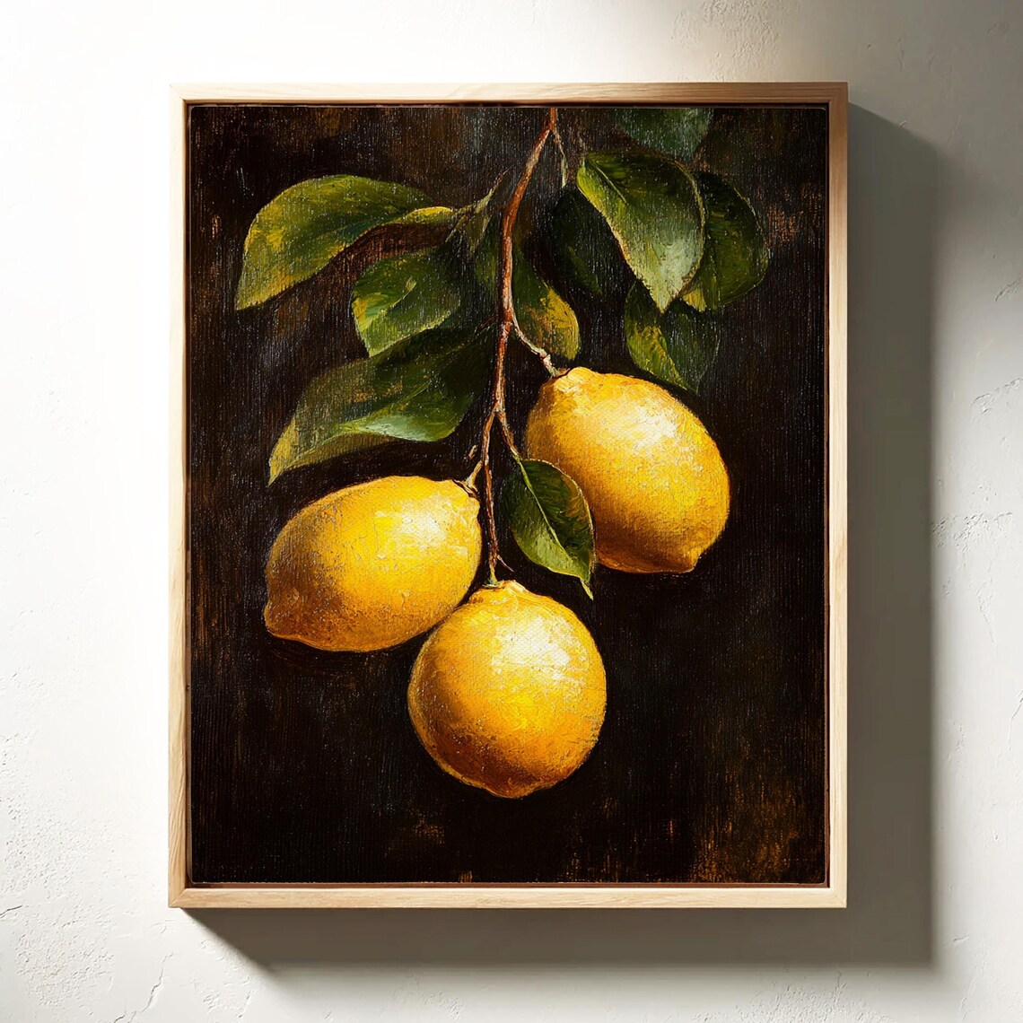 Three Bright Lemons Branch Dark Moody Still Life Oil Painting Poster - Image 4
