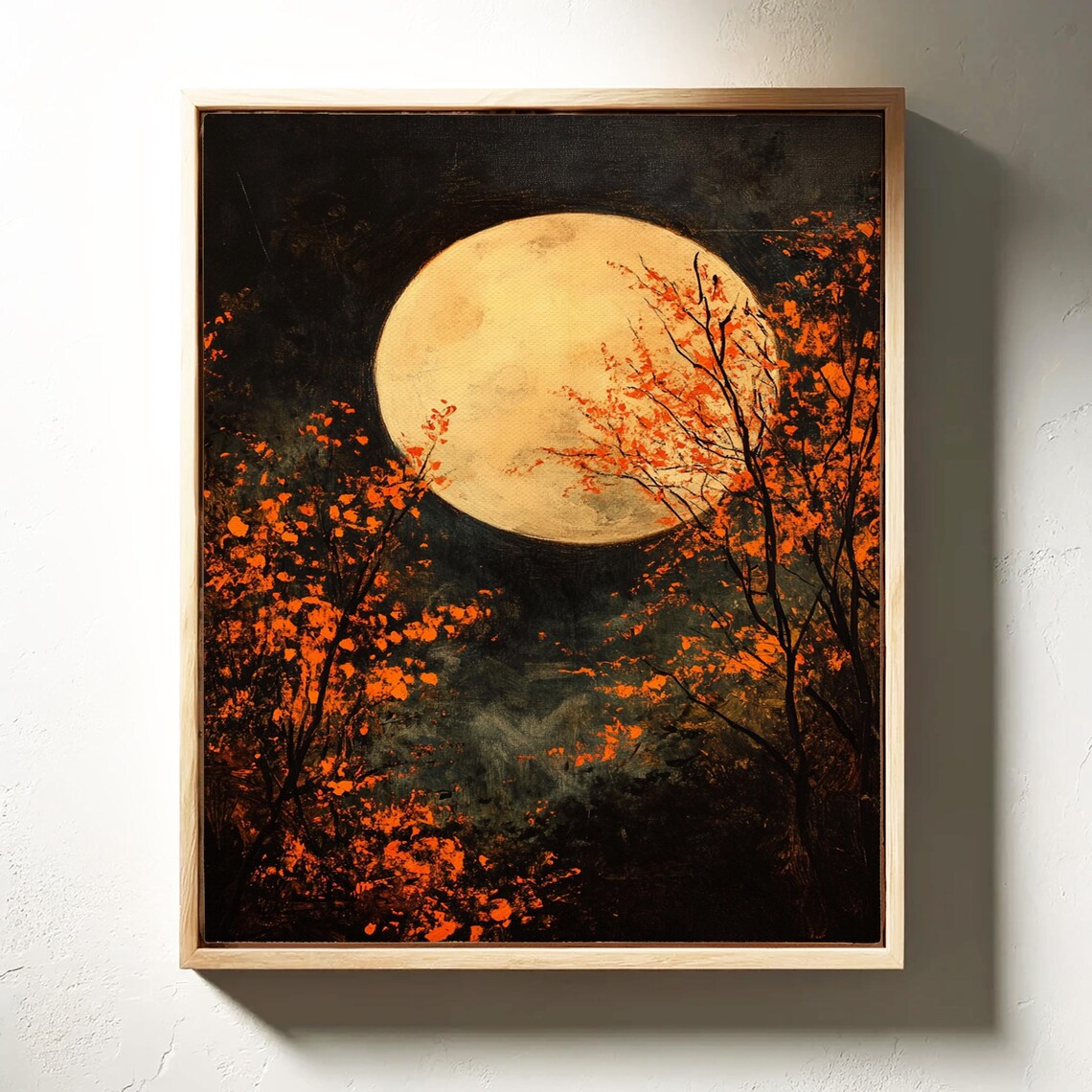 Full Moon With Autumn Trees, Rustic Seasonal Art Print - Image 3