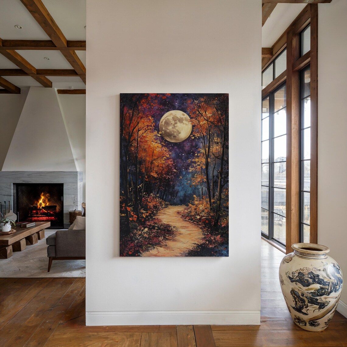 Autumn Moonlit Path, Vibrant Fall Forest Scene - Image 4