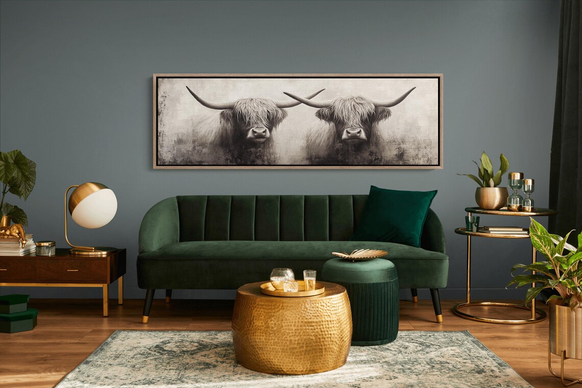 Highland Cow Pair Black And White Rustic Farmhouse Animal Poster - Image 4