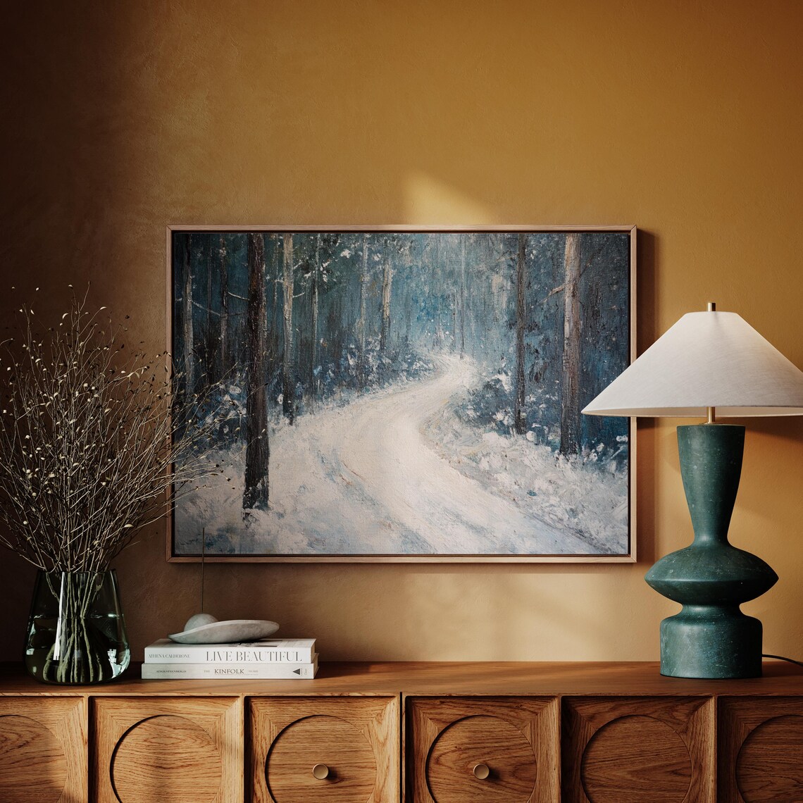 Snowy Forest Path Art Print, Serene Winter Landscape - Image 4